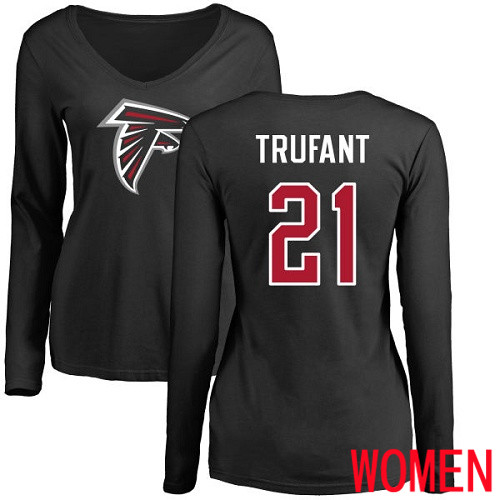 Atlanta Falcons Black Women Desmond Trufant Name And Number Logo NFL Football #21 Long Sleeve T Shirt